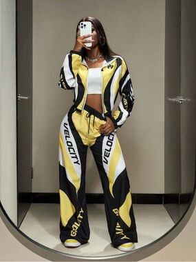 Black & Yellow Athletic Jacket and Pants Set